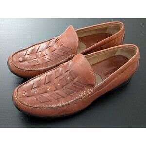 Johnston & Murphy Brown Cresswell Weave Leather Loafers Size 13 Mens